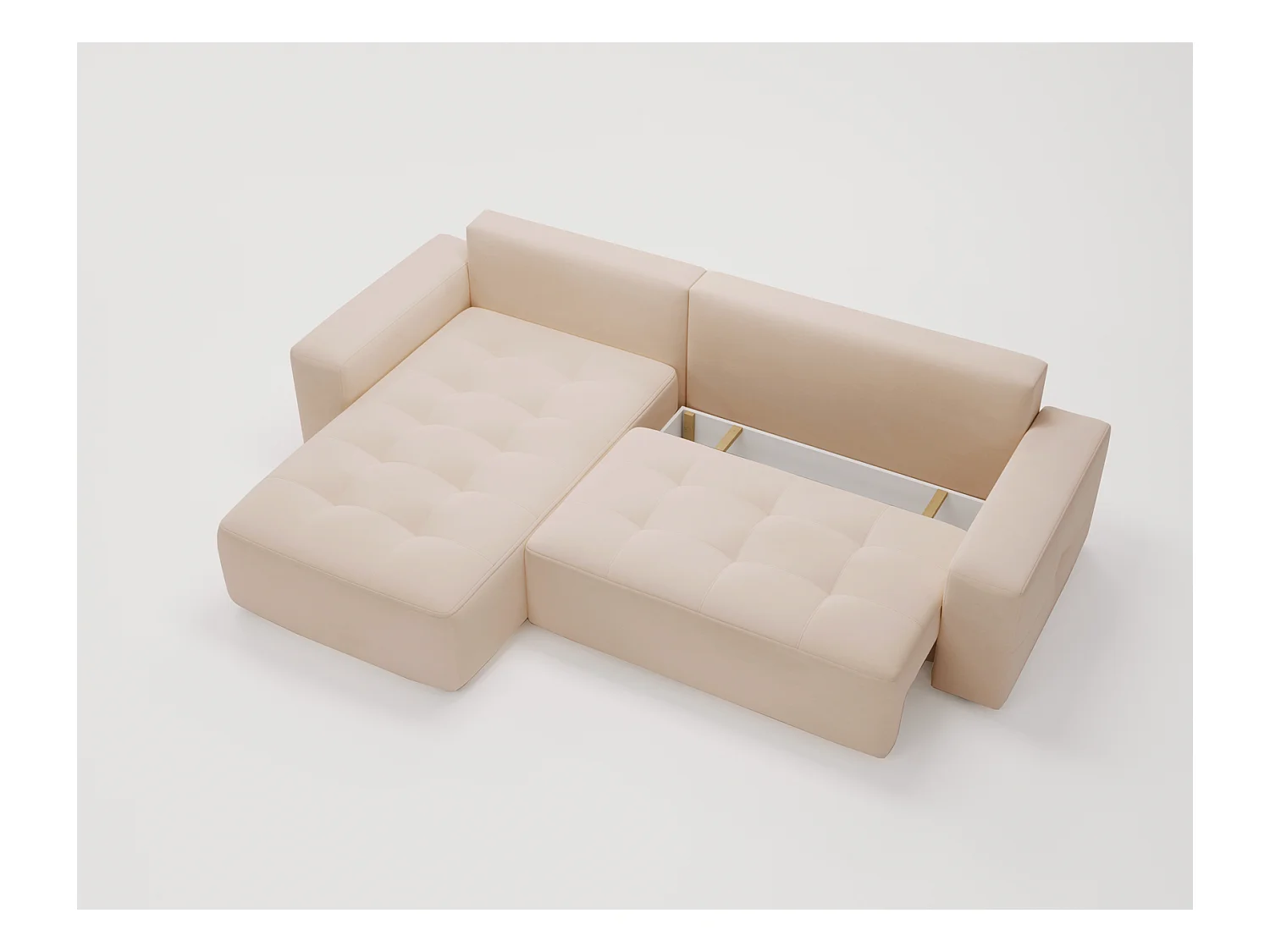 Emporius Nevada Canapé d'angle avec Rangement, Convertible - Tissu Velours, Canapé d'angle 250 cm, 4 Places - Gauche, Beige (Trinity 4)