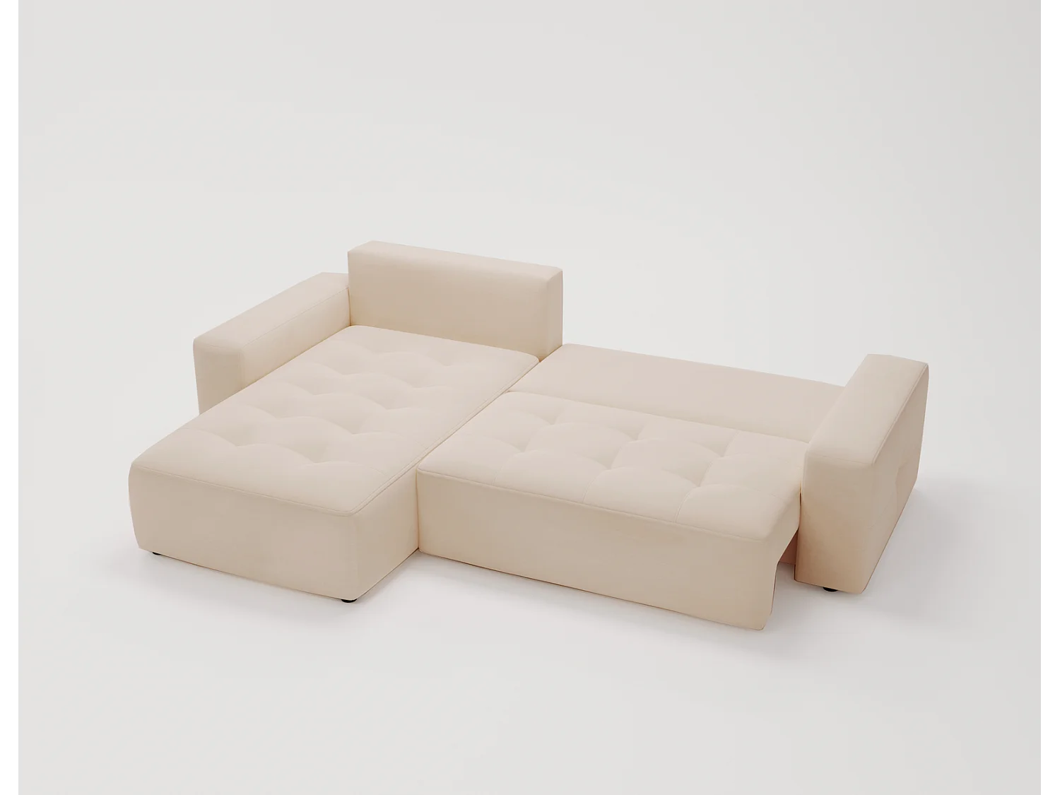 Emporius Nevada Hoekbank 250 cm met slaapfunctie et bedlade, links, fluweel beige (Trinity 4)