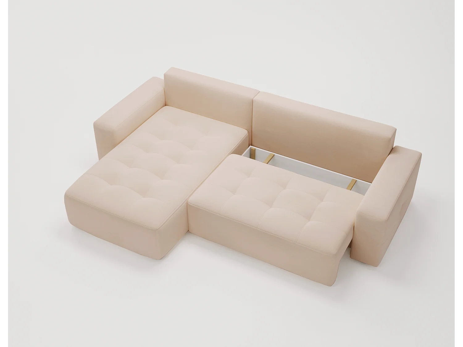 Emporius Nevada Hoekbank 250 cm met slaapfunctie et bedlade, links, fluweel beige (Trinity 4)