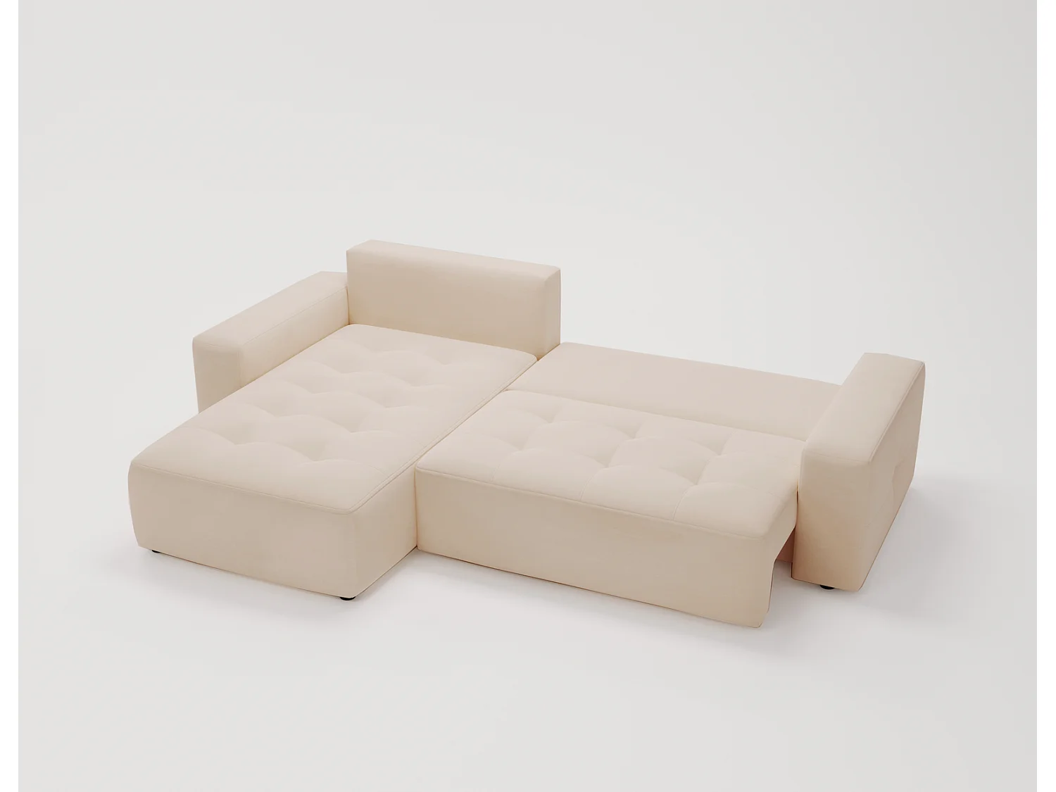 Canapé d'angle convertible 4 places en tissu capitonné beige