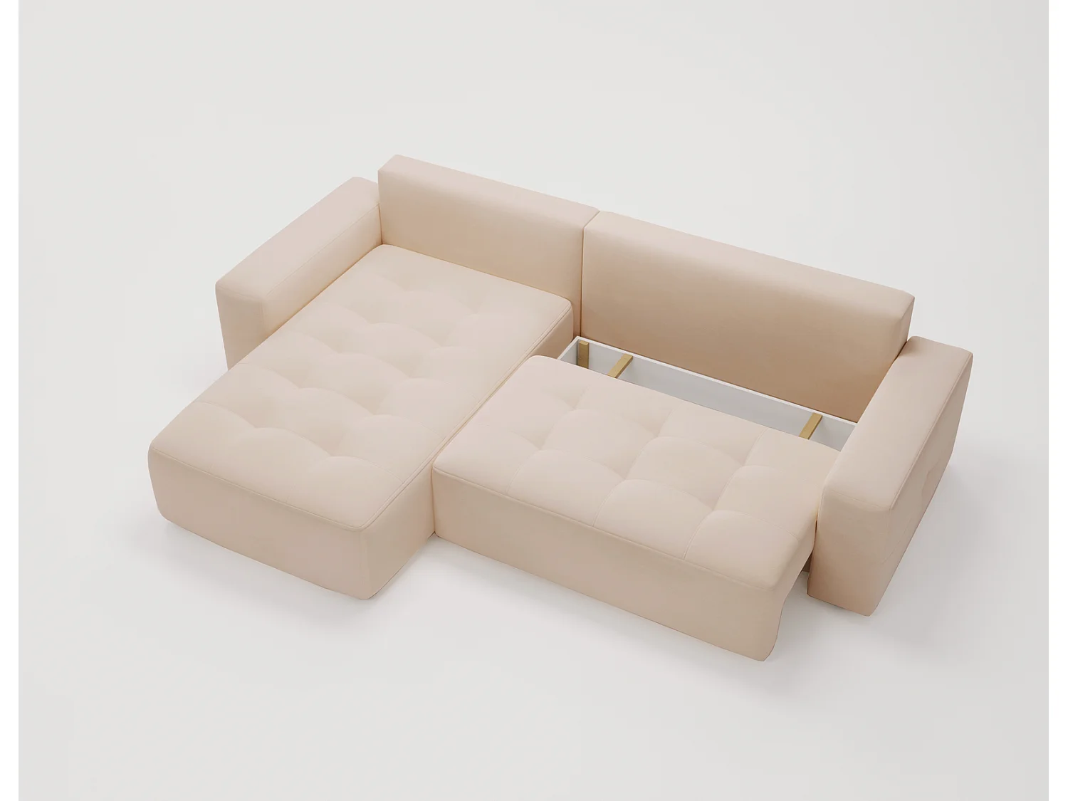 Canapé d'angle convertible 4 places en tissu capitonné beige