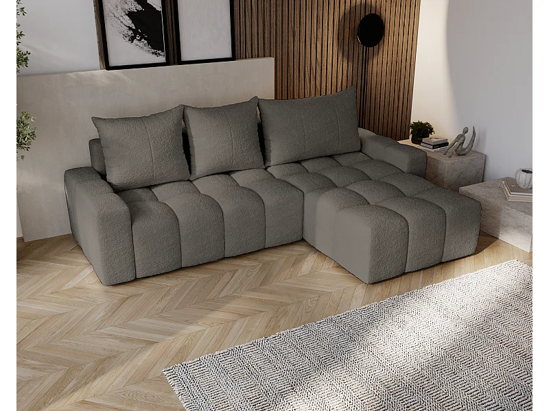 Emporius Wilson Canapé d'angle - Tissu Bouclé, Canapé 255 cm Convertible, Droite - Gris foncé (Anthology 18)