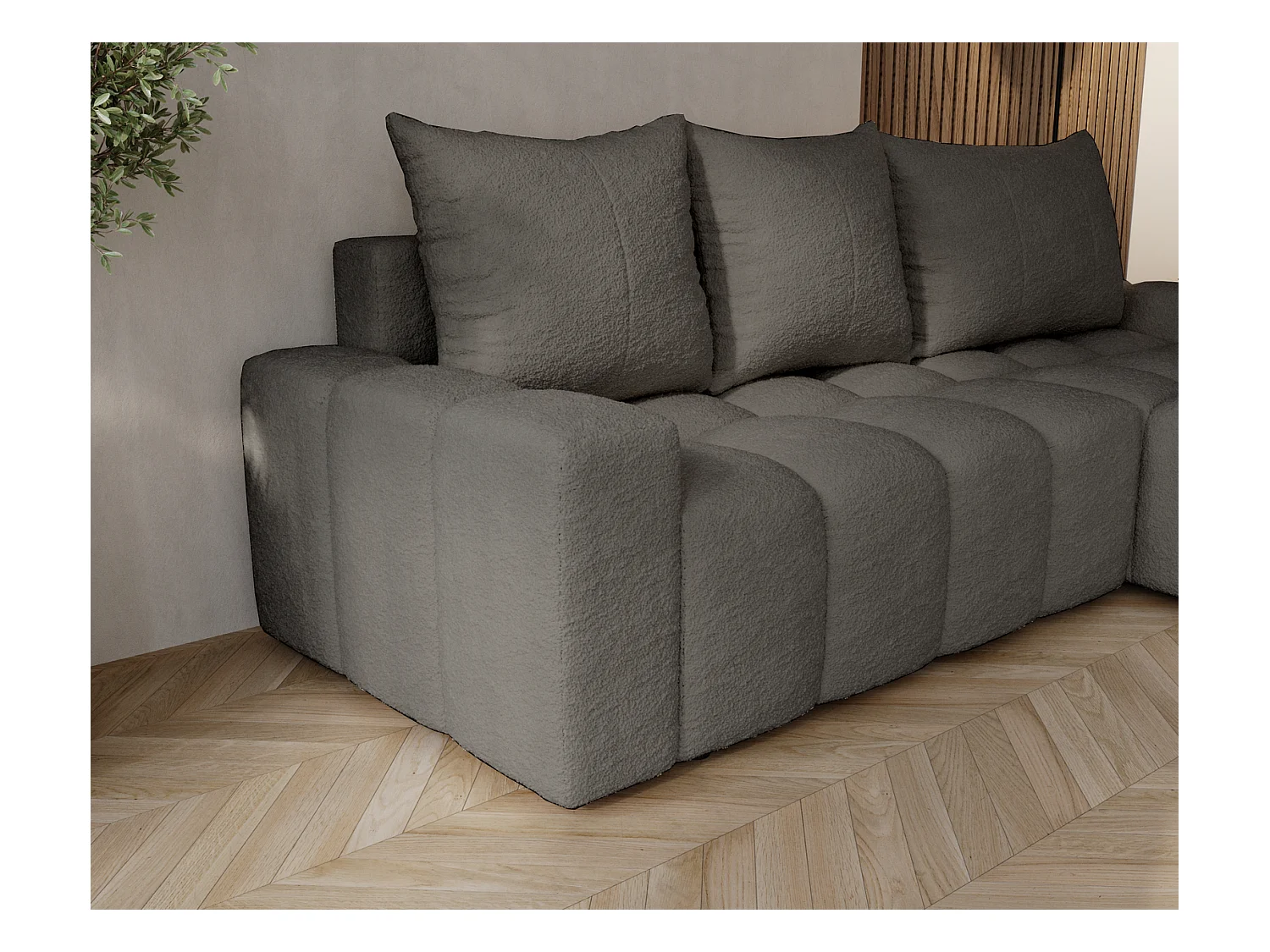 Emporius Wilson Canapé d'angle - Tissu Bouclé, Canapé 255 cm Convertible, Droite - Gris foncé (Anthology 18)