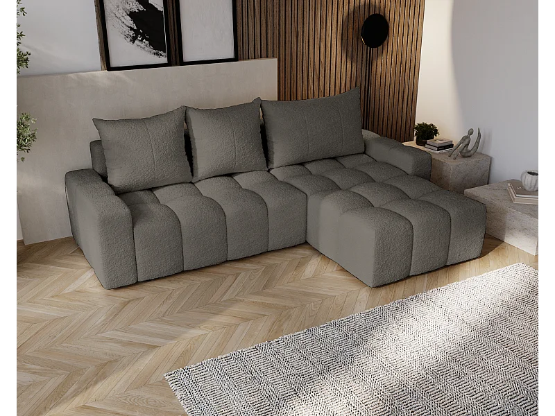 Emporius Wilson Hoekbank met slaapfunctie - slaapbank met bedlade, rechts, bouclé donkergrijs (Anthology 18)