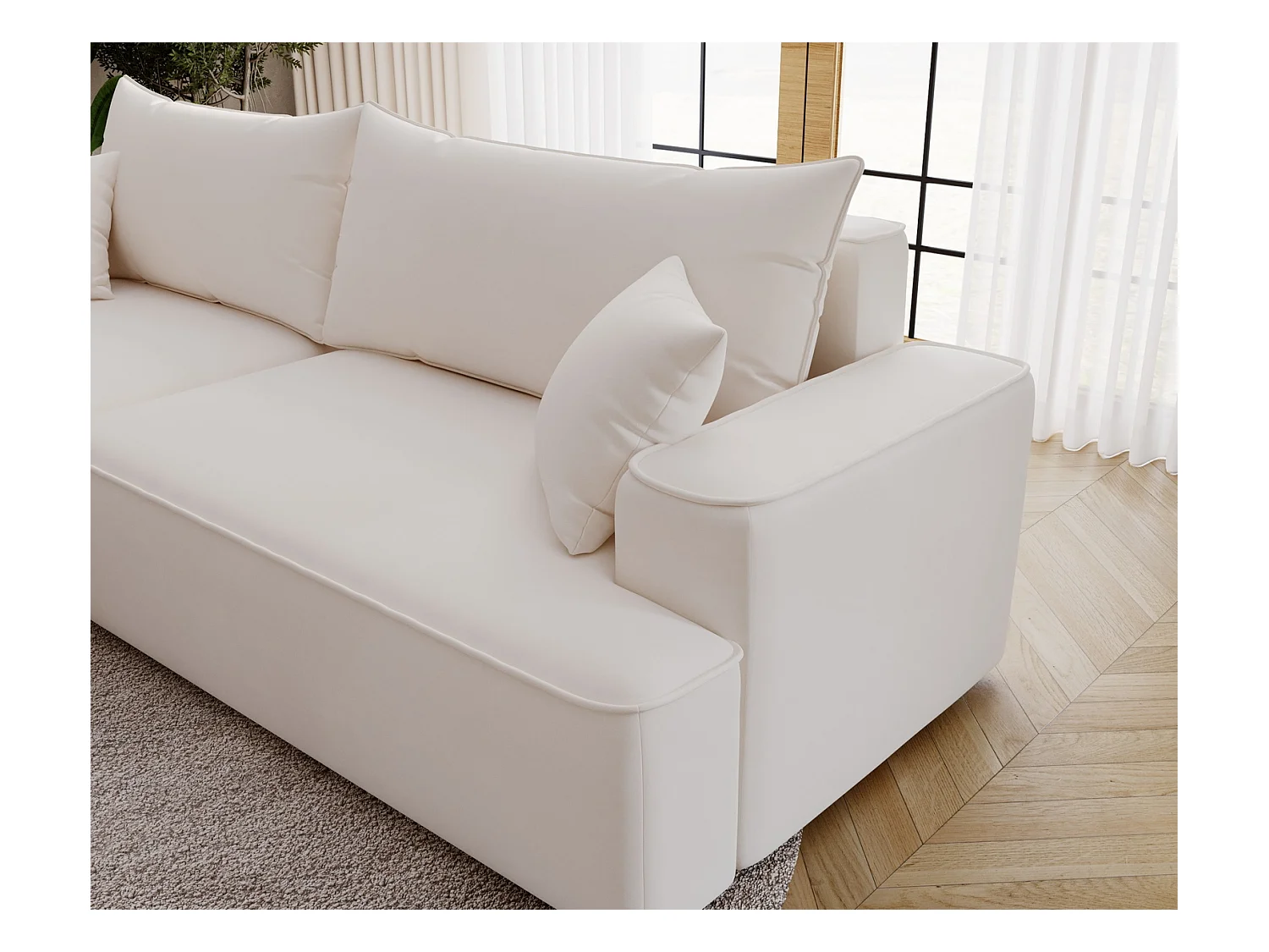 Emporius Dallas Canapé d'angle 270 cm, Convertible, Tissu Velours - Gauche, Crème (Komodo 10)