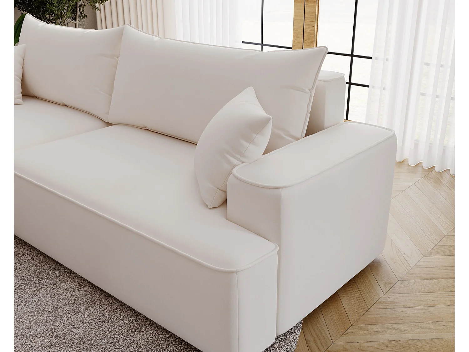 Emporius Dallas Canapé d'angle 270 cm, Convertible, Tissu Velours - Gauche, Crème (Komodo 10)