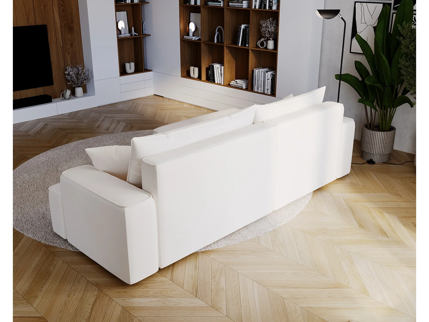 Canapé d'angle convertible Dallas, 270 cm, velours, gauche, crème