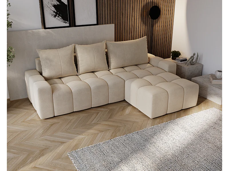 Emporius Wilson Canapé d'angle - Tissu Velours, Canapé 255 cm Convertible, Droite - Beige (Amor Velvet 4304)