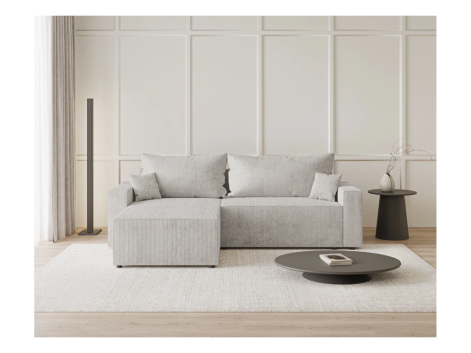 Emporius Lugo Canapé d'angle Convertible - Tissu Velours Côtelé, Canapé d'angle avec Rangement - Gauche, Gris clair (LincolD 84)