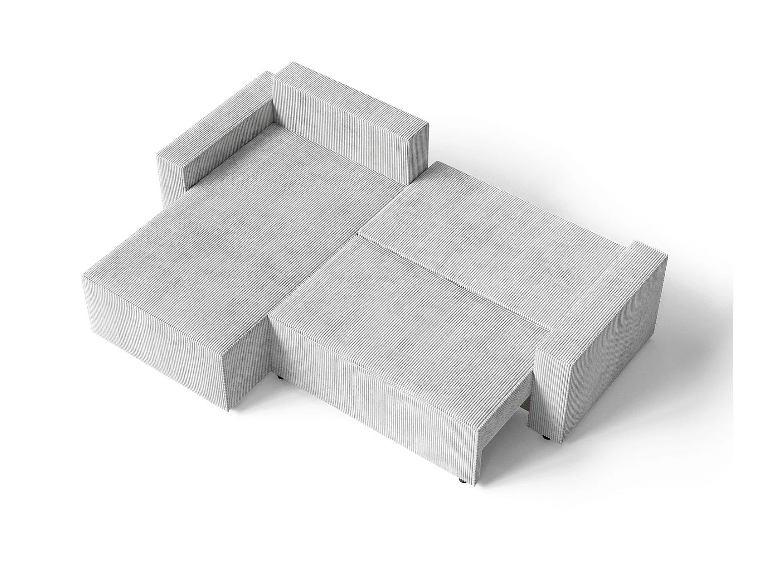 Hoekbank met slaapfunctie Lugo 250 cm, L-vorm, sofa, links, ribfluweel lichtgrijs