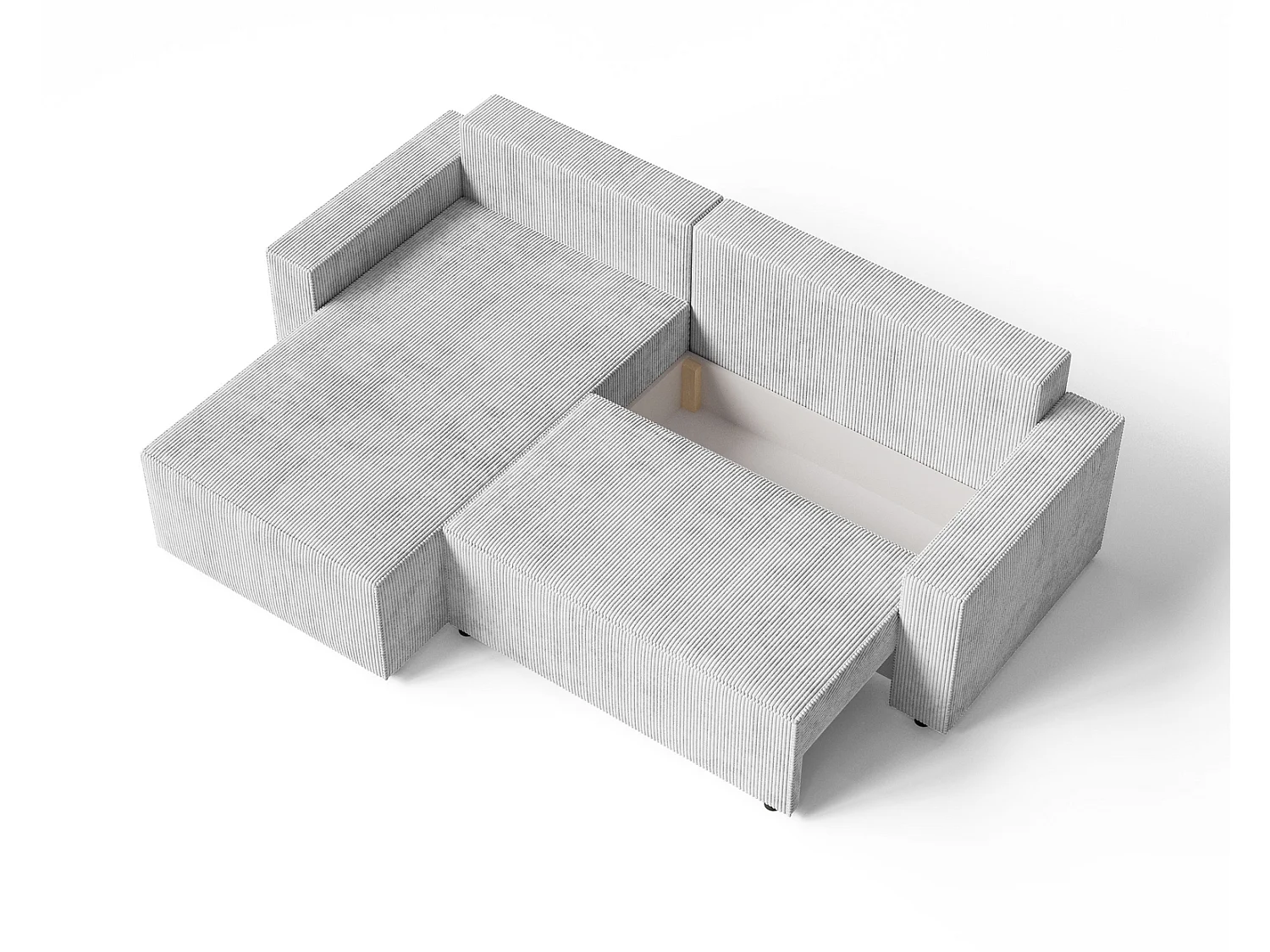 Hoekbank met slaapfunctie Lugo 250 cm, L-vorm, sofa, links, ribfluweel lichtgrijs