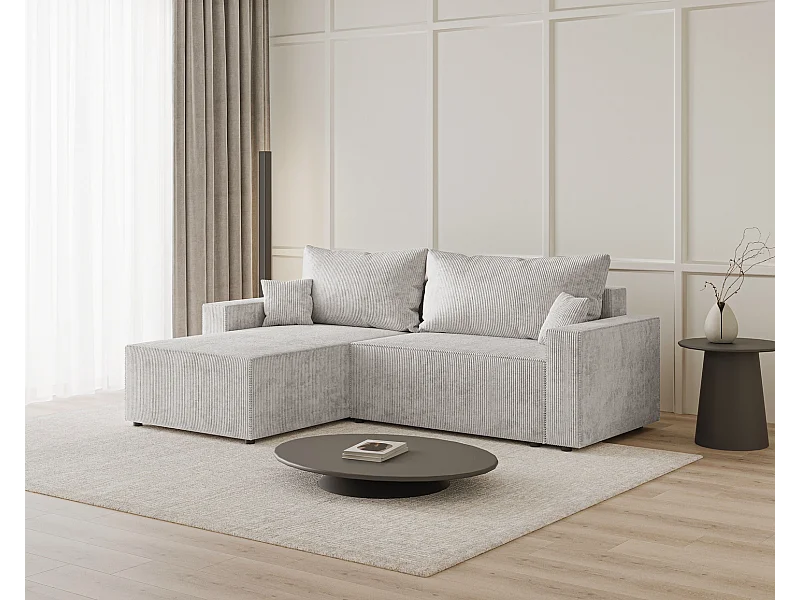 Emporius Lugo Canapé d'angle Convertible - Tissu Velours Côtelé, Canapé d'angle avec Rangement - Gauche, Gris clair (LincolD 84)