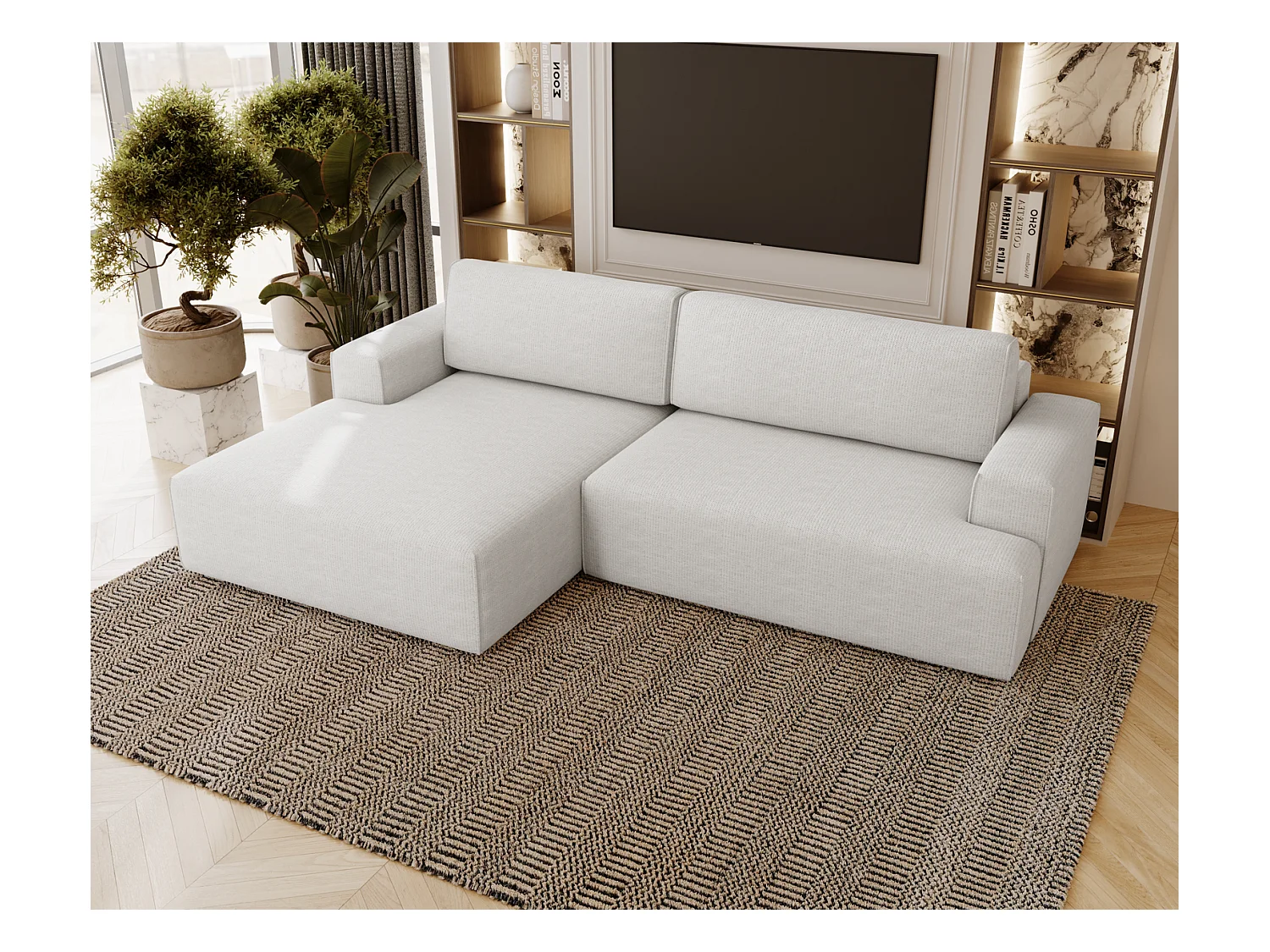 Emporius Boston narożnik rozkładany do salonu - sofa z funkcją spania, mały narożnik, pojemnik na pościel, lewostronny - narożnik kremowy (Memphis 1)