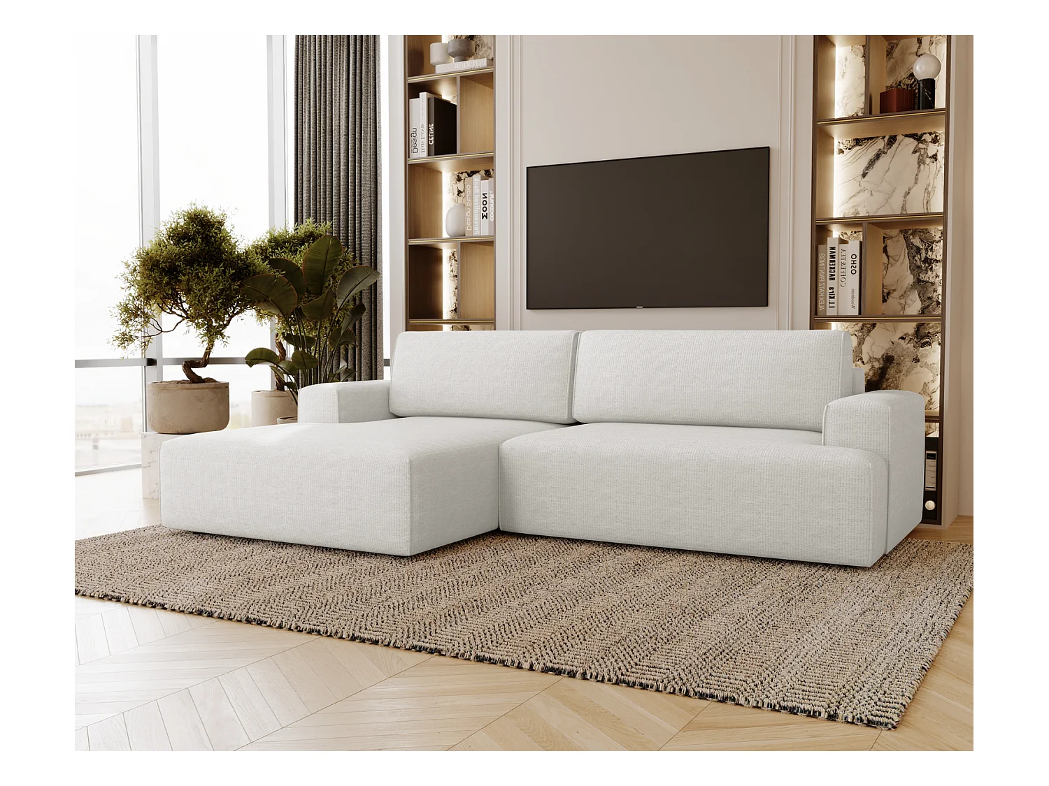 Emporius Boston Canapé d'Angle Convertible 270 cm - Canapé-lit, Sofa avec Rangement, 4 Places - Canapé d'Angle Forme L, Gauche, Cremé (Memphis 1)