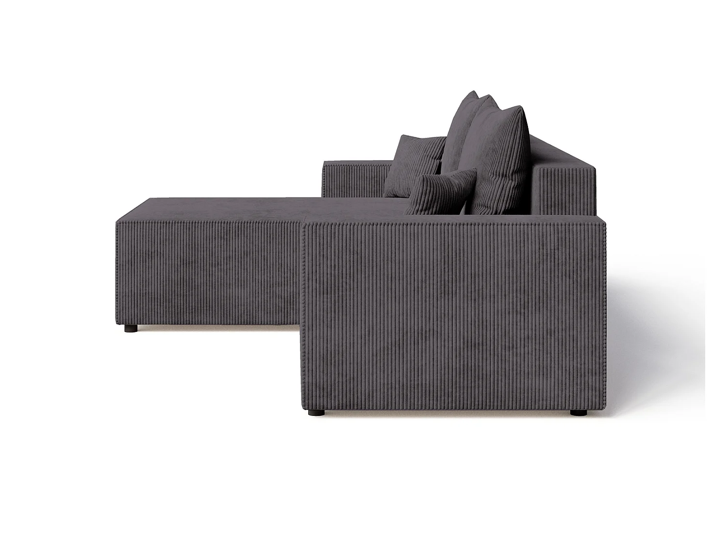 Hoekbank met slaapfunctie Lugo 250 cm, L-vorm, sofa, links, ribfluweel grijs
