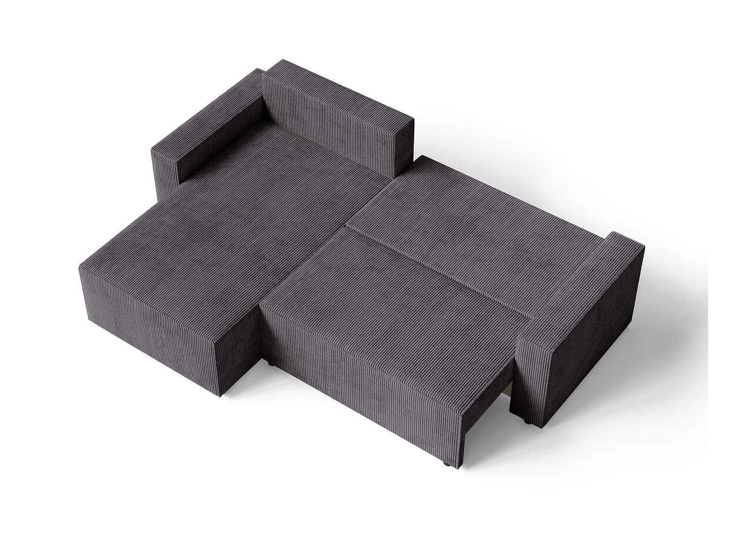 Hoekbank met slaapfunctie Lugo 250 cm, L-vorm, sofa, links, ribfluweel grijs