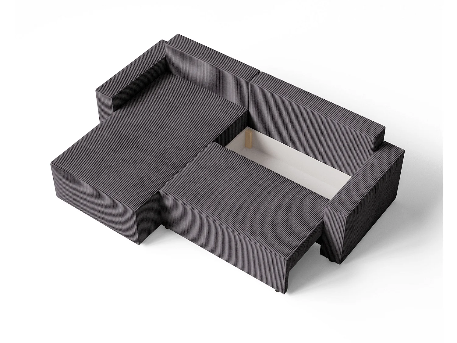 Hoekbank met slaapfunctie Lugo 250 cm, L-vorm, sofa, links, ribfluweel grijs