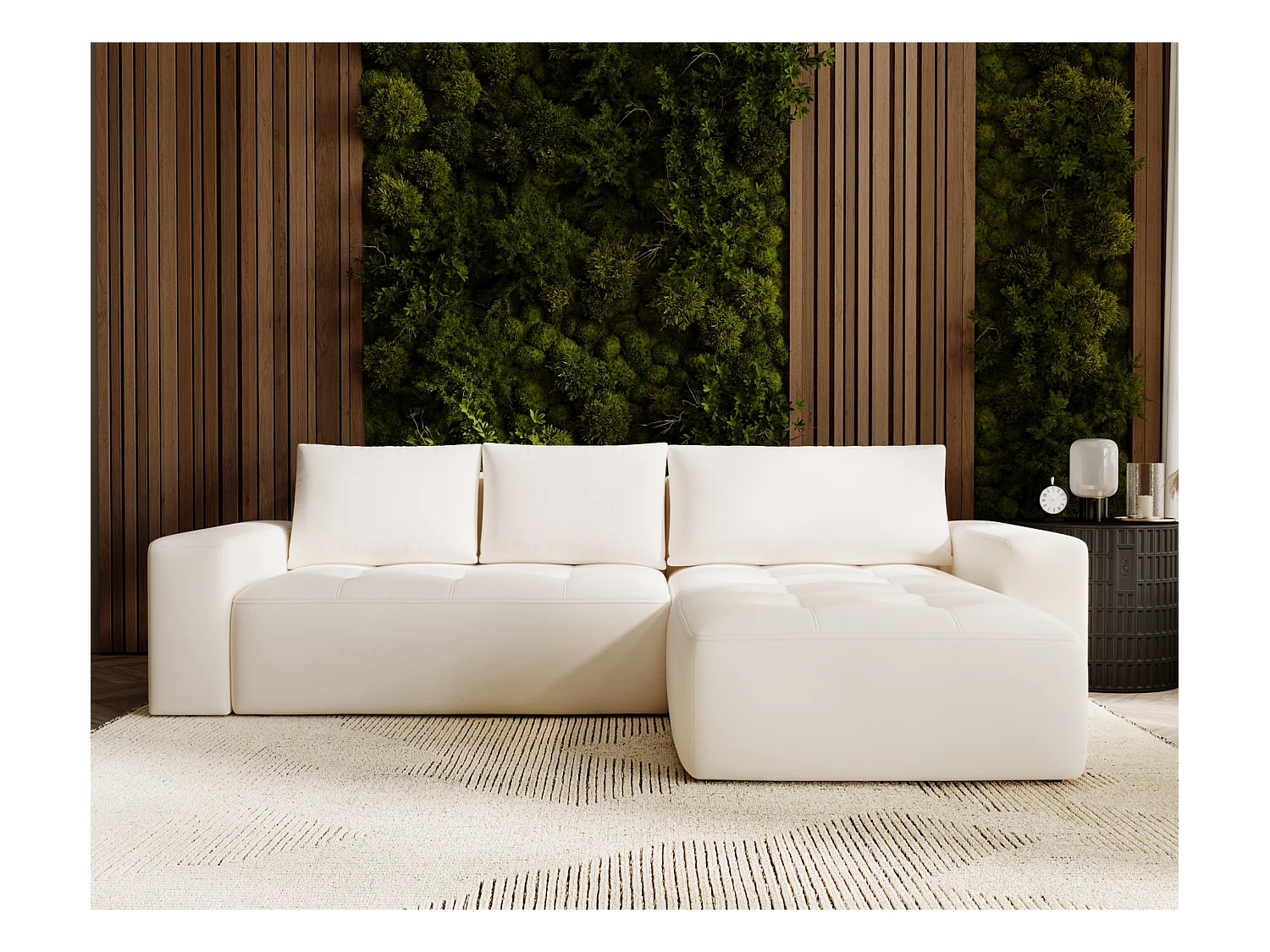 Emporius Nevada Canapé d'angle avec Rangement, Convertible - Tissu Velours, Canapé d'angle 250 cm, 4 Places - Droite, Crème (Trinity 1)