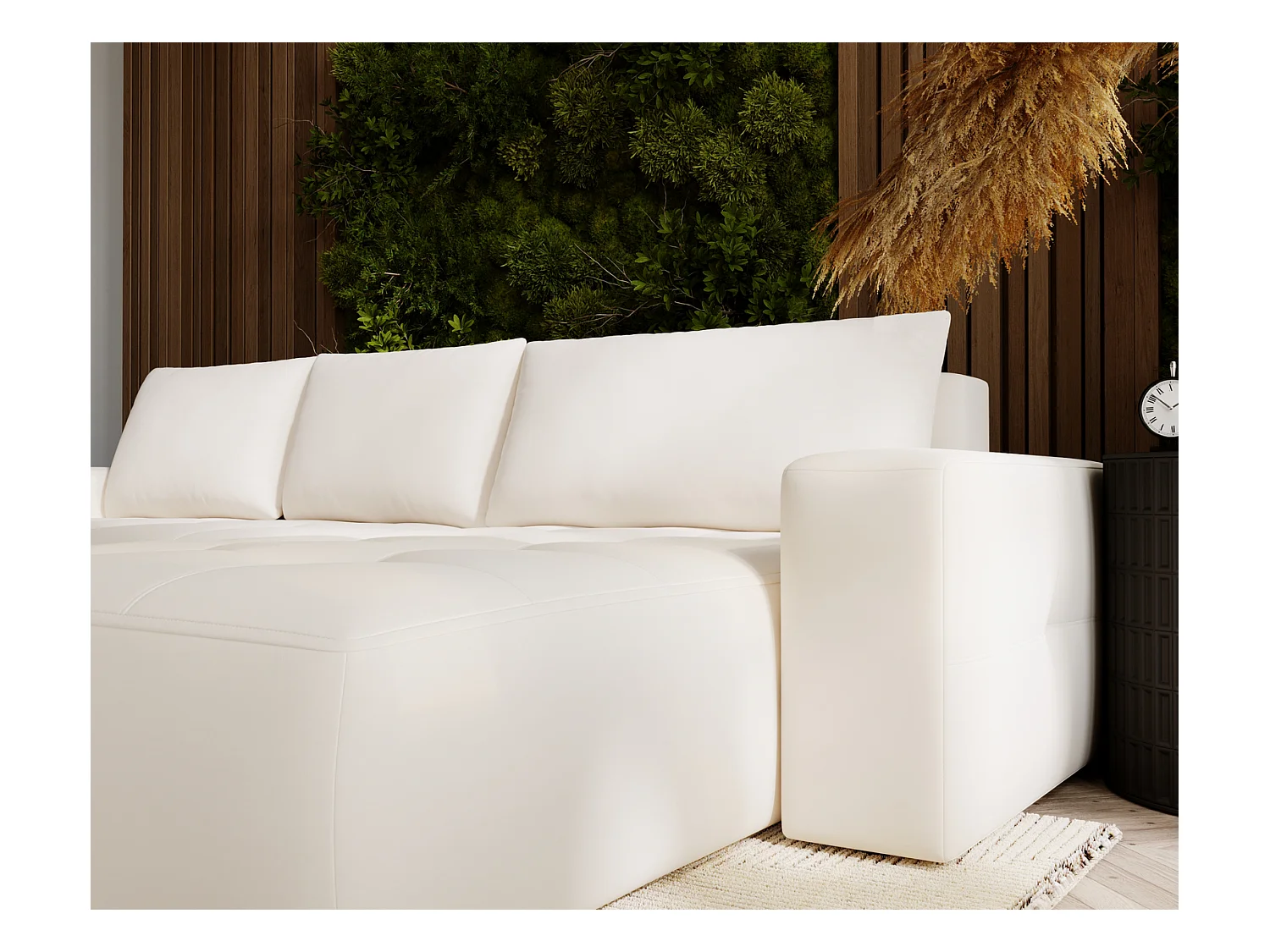 Emporius Nevada Canapé d'angle avec Rangement, Convertible - Tissu Velours, Canapé d'angle 250 cm, 4 Places - Droite, Crème (Trinity 1)