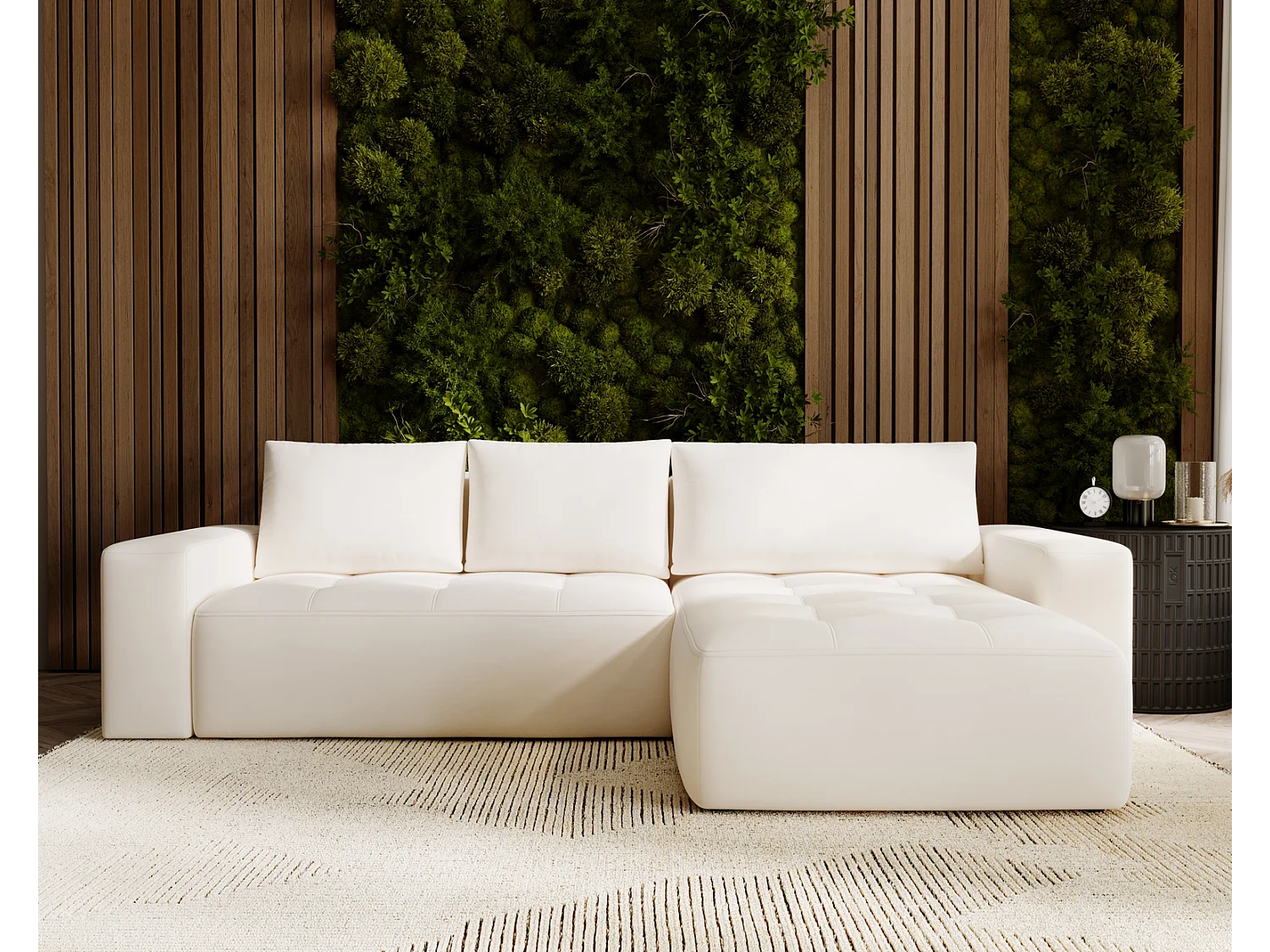 Emporius Nevada Hoekbank 250 cm met slaapfunctie et bedlade, rechts, fluweel crème (Trinity 1)