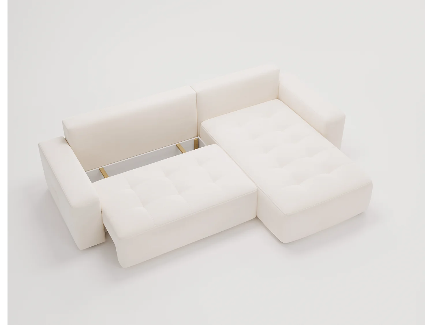 Emporius Nevada Hoekbank 250 cm met slaapfunctie et bedlade, rechts, fluweel crème (Trinity 1)