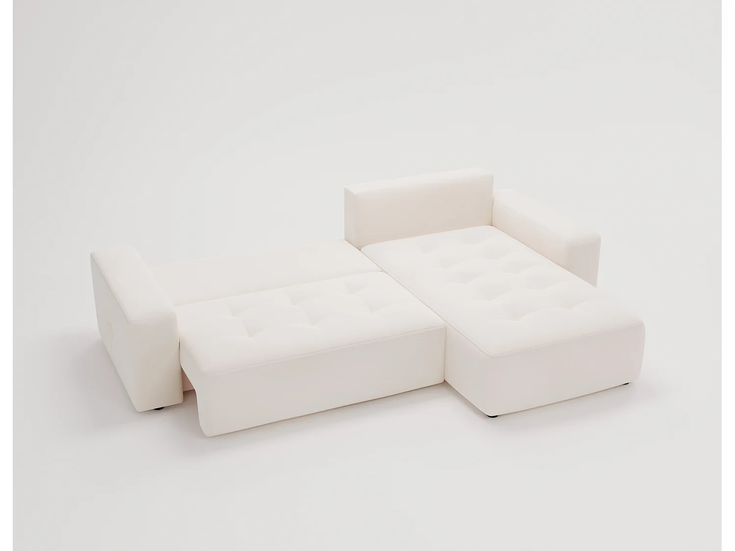 Canapé d'angle convertible 4 places en tissu capitonné crème