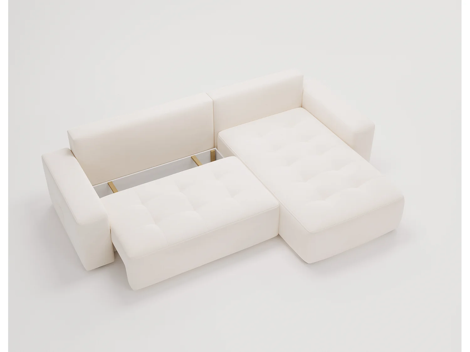 Canapé d'angle convertible 4 places en tissu capitonné crème