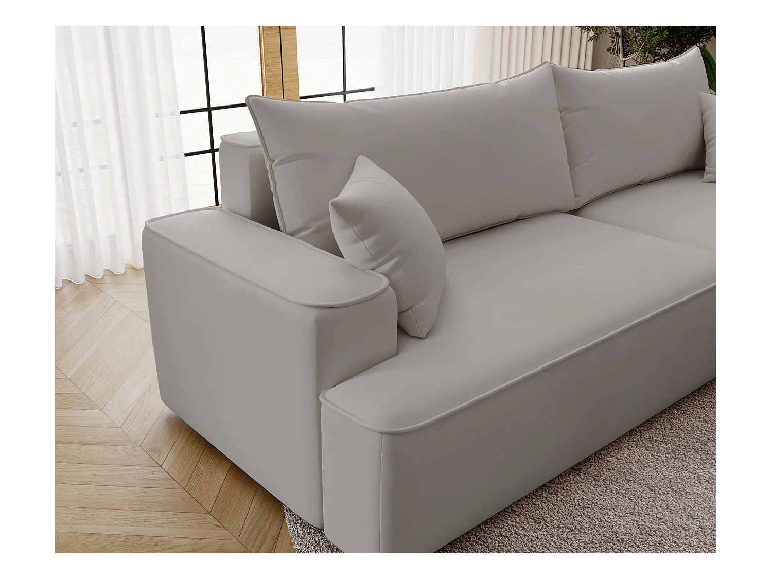 Emporius Dallas Canapé d'angle 270 cm, Convertible, Tissu Velours - Droite, Gris clair (Komodo 20)