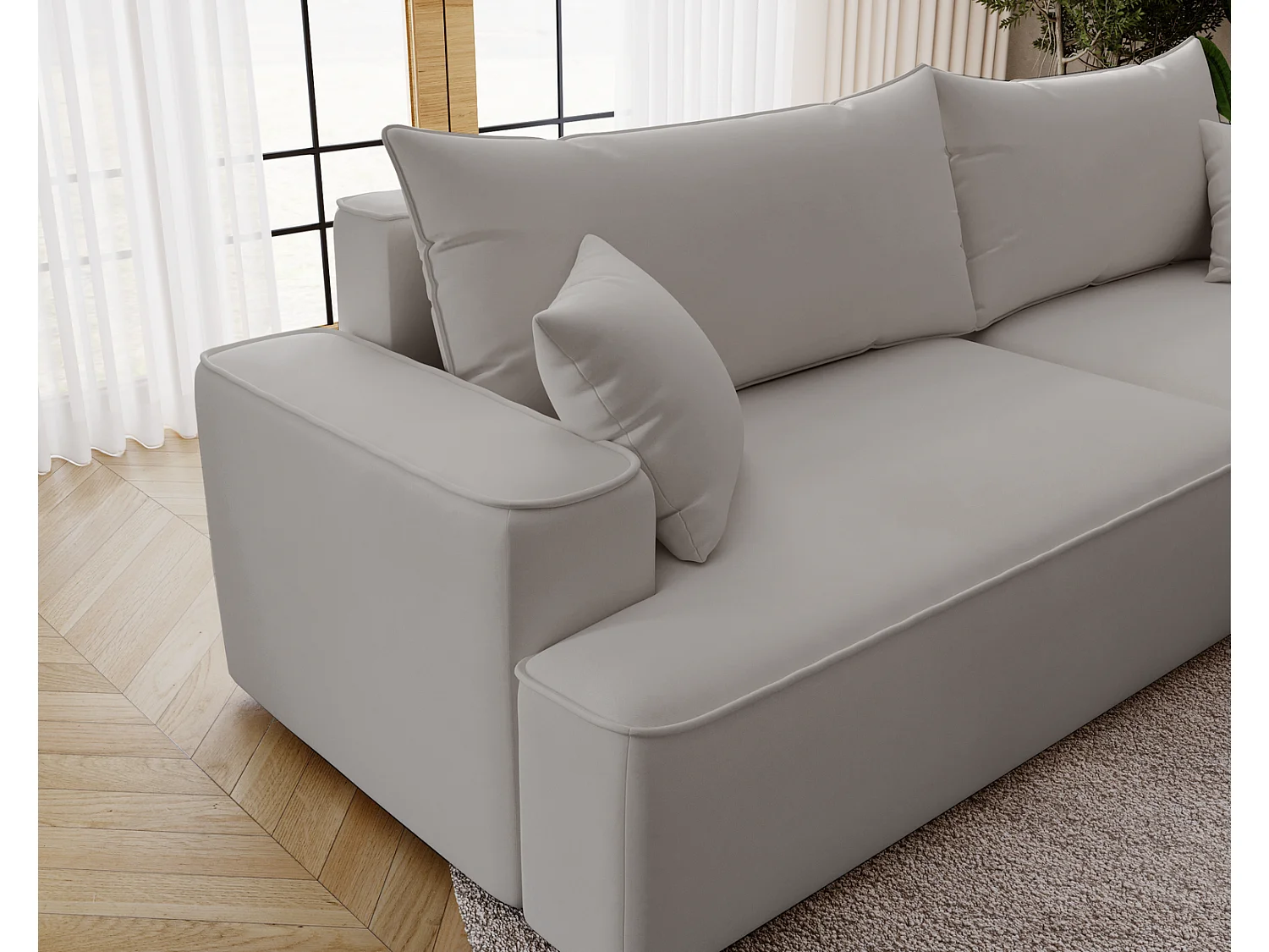 Emporius Dallas Canapé d'angle 270 cm, Convertible, Tissu Velours - Droite, Gris clair (Komodo 20)