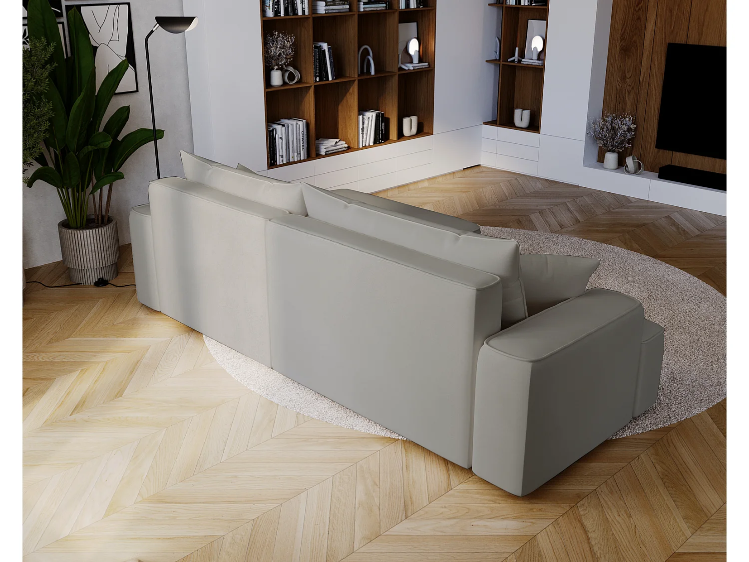 Emporius Dallas Canapé d'angle 270 cm, Convertible, Tissu Velours - Droite, Gris clair (Komodo 20)