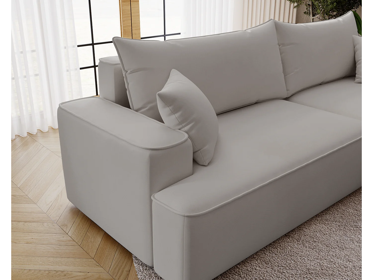 Emporius Dallas Hoekbank L-Vorm - slaapfunctie en bedlade, rechts - Sofa 250 cm, fluweel lichtgrijs (Komodo 20)
