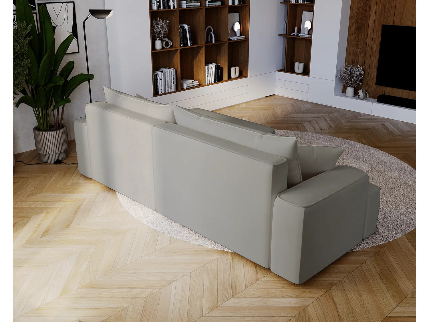 Emporius Dallas Hoekbank L-Vorm - slaapfunctie en bedlade, rechts - Sofa 250 cm, fluweel lichtgrijs (Komodo 20)