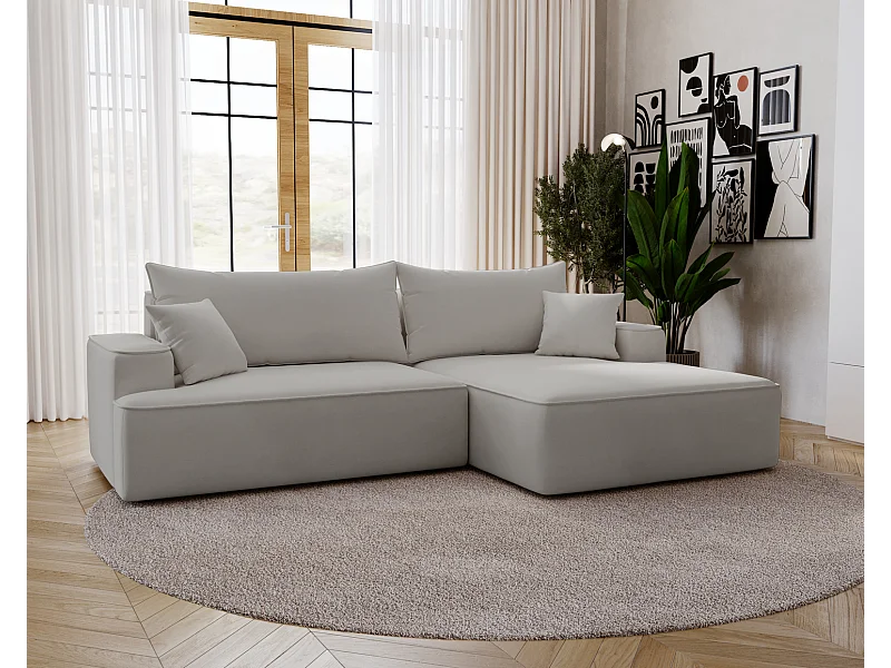 Emporius Dallas Hoekbank L-Vorm - slaapfunctie en bedlade, rechts - Sofa 250 cm, fluweel lichtgrijs (Komodo 20)