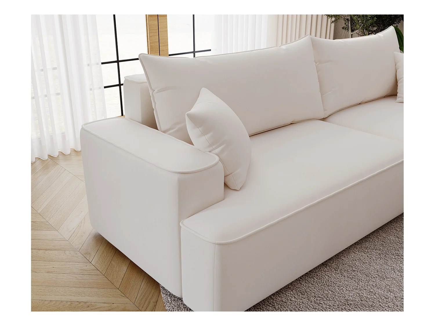 Emporius Dallas Canapé d'angle 270 cm, Convertible, Tissu Velours - Droite, Crème (Komodo 10)