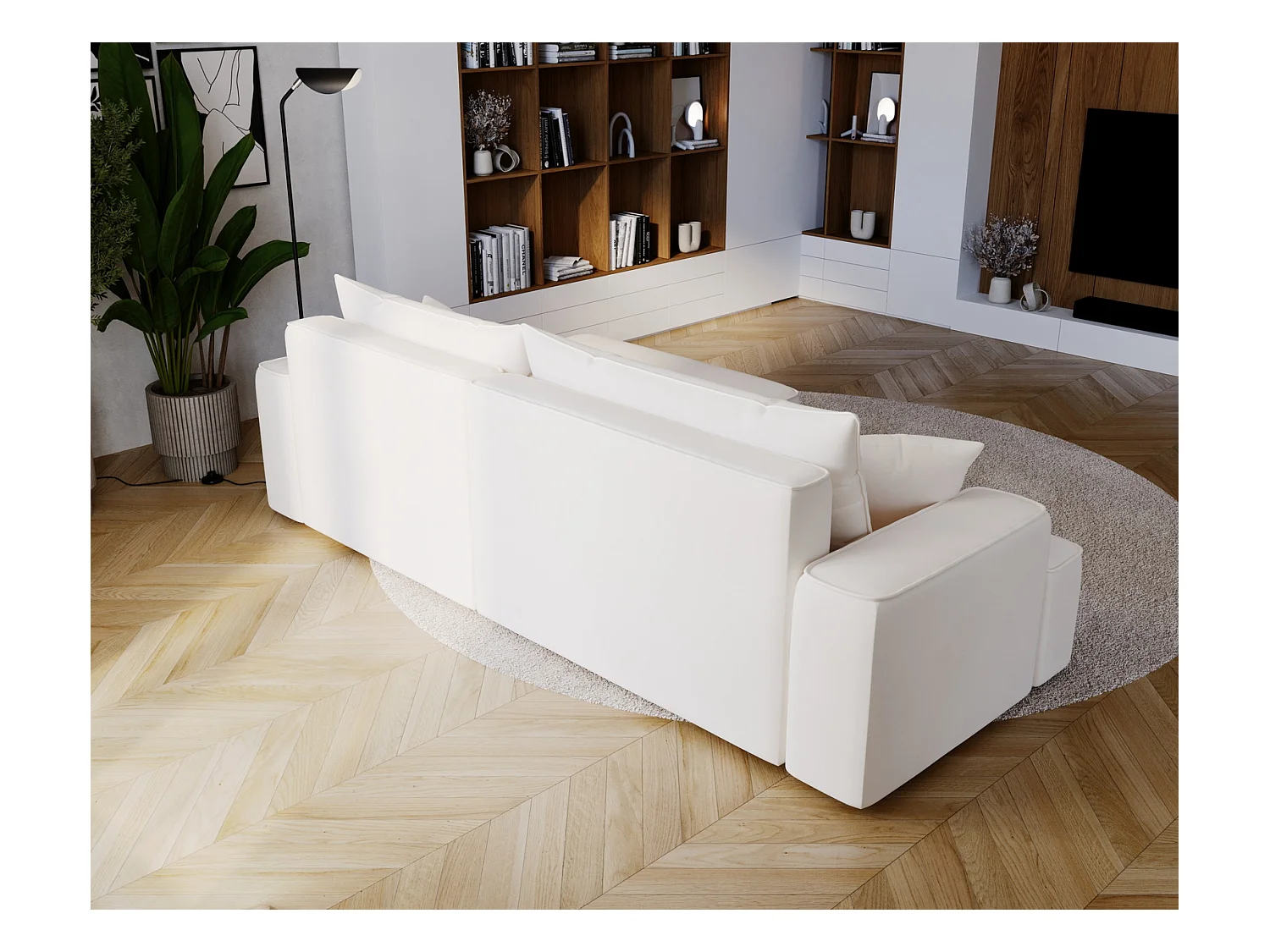 Emporius Dallas Canapé d'angle 270 cm, Convertible, Tissu Velours - Droite, Crème (Komodo 10)