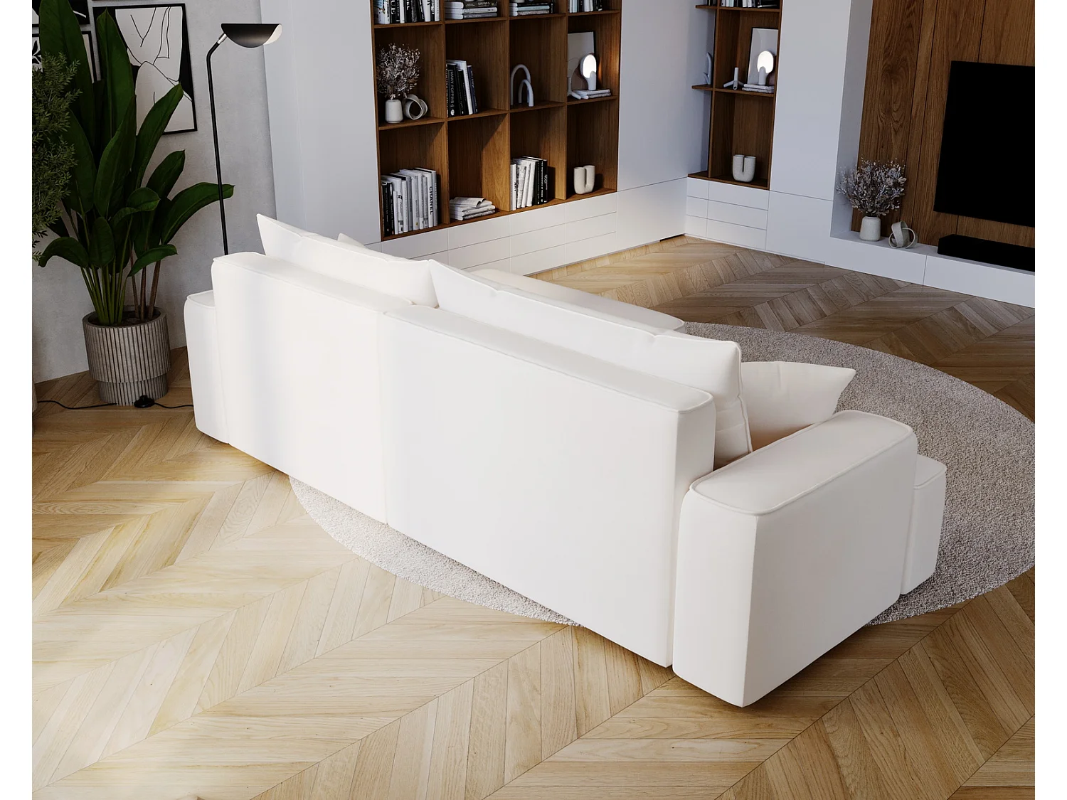 Canapé d'angle convertible Dallas, 270 cm, velours, droit, crème