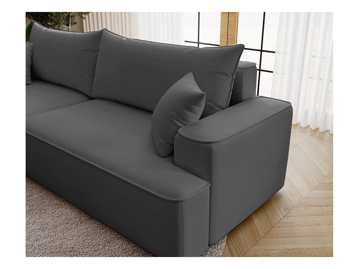 Emporius Dallas Canapé d'angle 270 cm, Convertible, Tissu Velours - Gauche, Gris (Komodo 21)