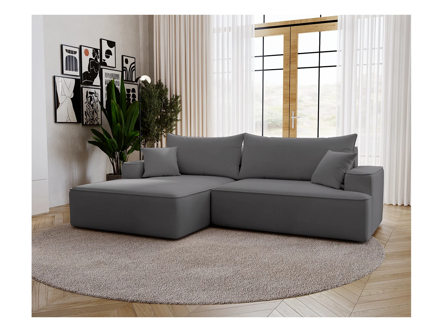 Emporius Dallas Canapé d'angle 270 cm, Convertible, Tissu Velours - Gauche, Gris (Komodo 21)