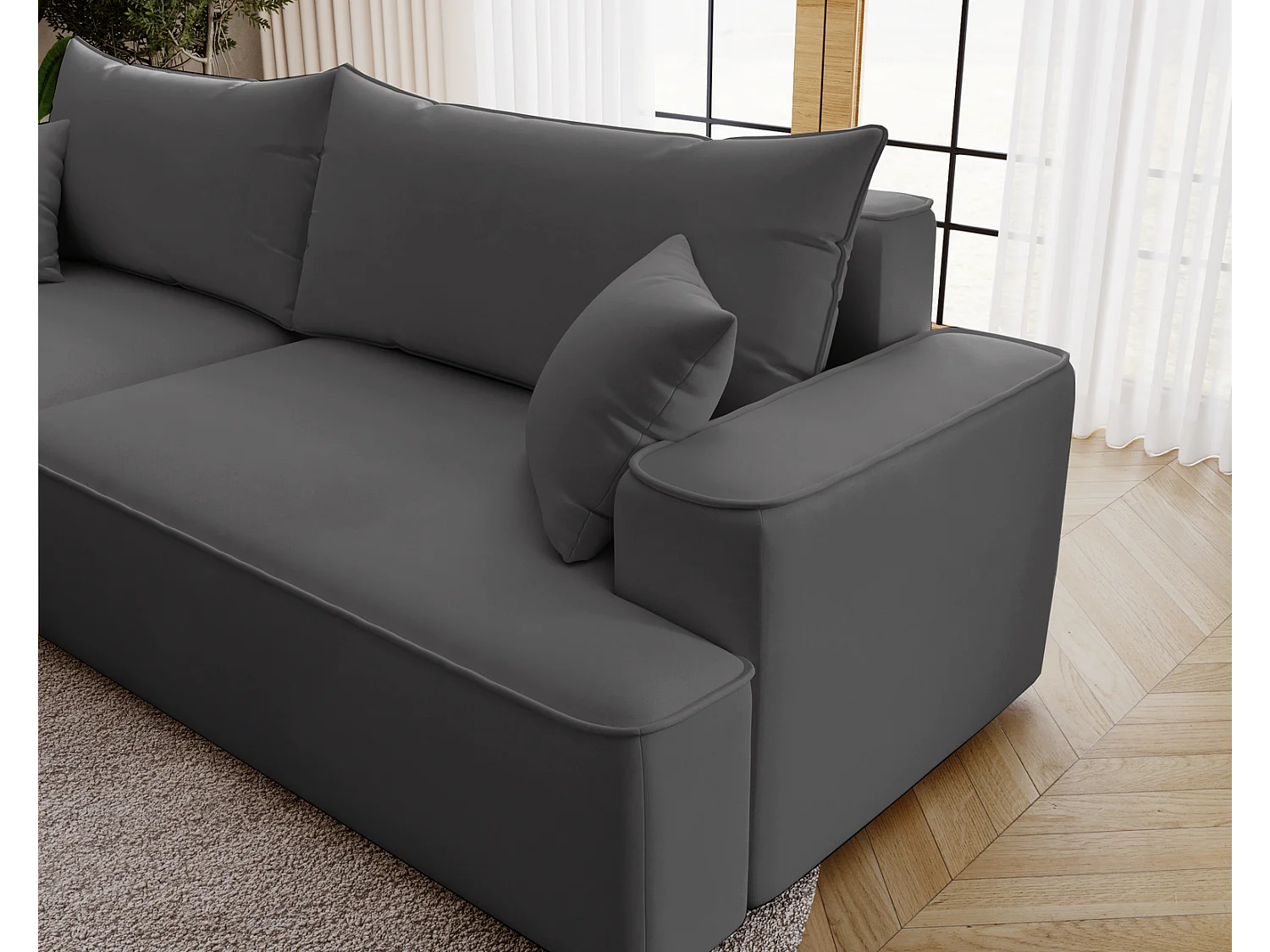 Emporius Dallas Hoekbank L-Vorm - slaapfunctie en bedlade, links - Sofa 250 cm, fluweel grijs (Komodo 21)