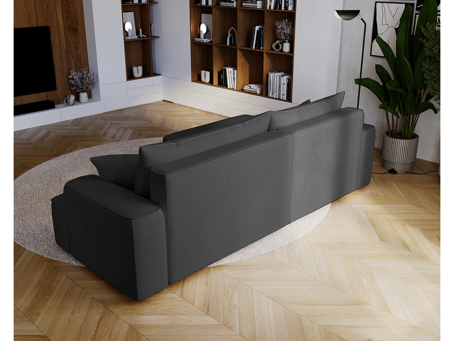 Emporius Dallas Hoekbank L-Vorm - slaapfunctie en bedlade, links - Sofa 250 cm, fluweel grijs (Komodo 21)