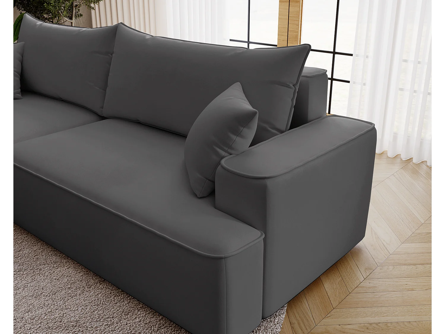 Canapé d'angle convertible Dallas, 270 cm, velours, gauche, gris