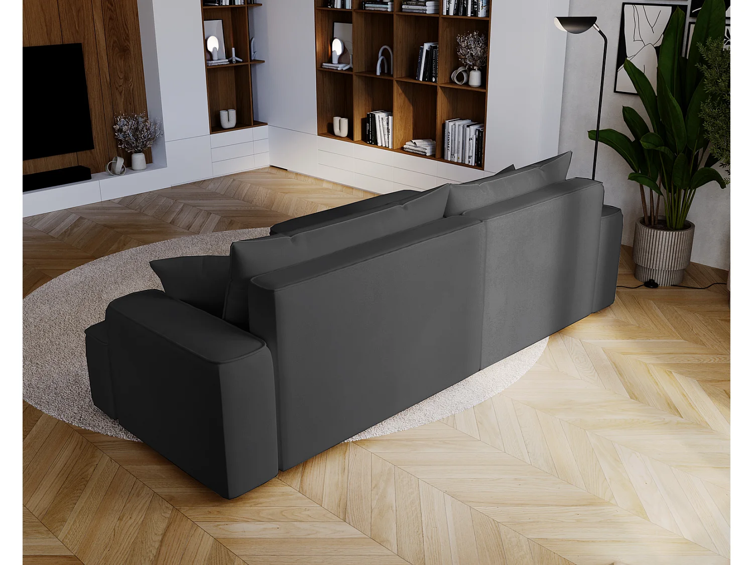 Canapé d'angle convertible Dallas, 270 cm, velours, gauche, gris