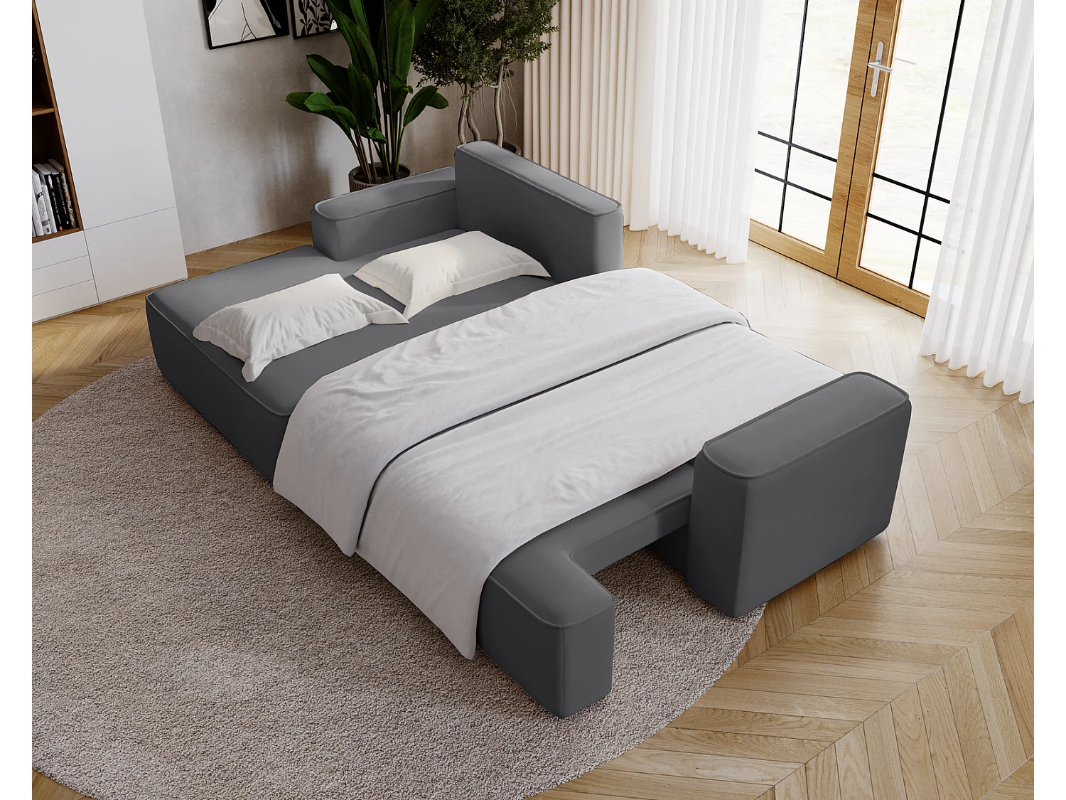Canapé d'angle convertible Dallas, 270 cm, velours, gauche, gris