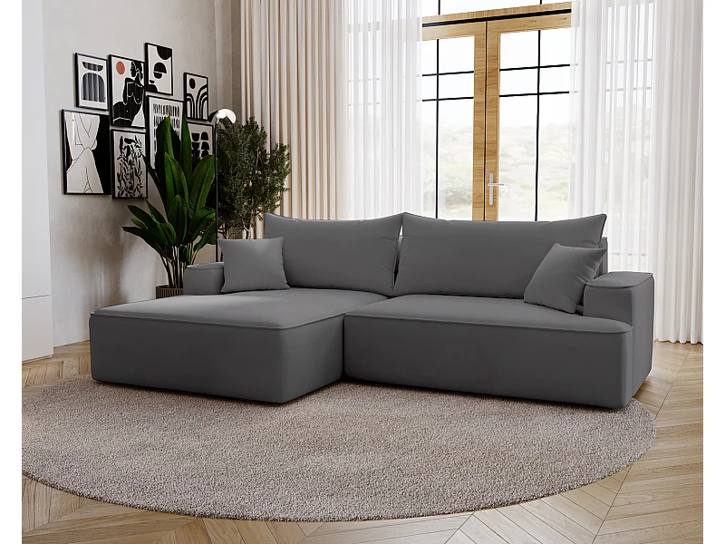 Emporius Dallas Canapé d'angle 270 cm, Convertible, Tissu Velours - Gauche, Gris (Komodo 21)