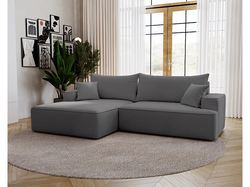 Emporius Dallas Canapé d'angle 270 cm, Convertible, Tissu Velours - Gauche, Gris (Komodo 21)