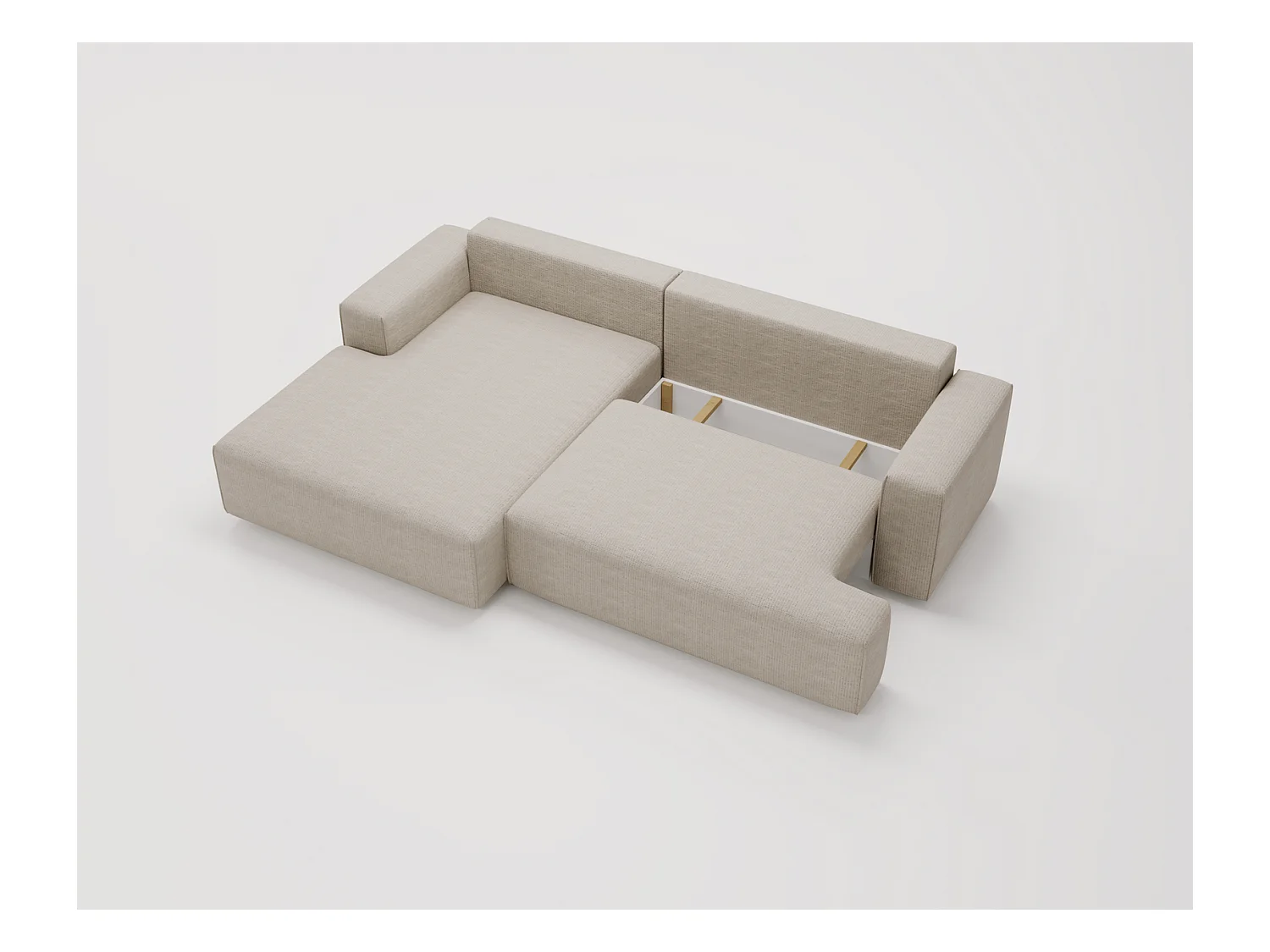 Emporius Boston narożnik rozkładany do salonu - sofa z funkcją spania, mały narożnik, pojemnik na pościel, lewostronny - narożnik beżowy (Memphis 3)