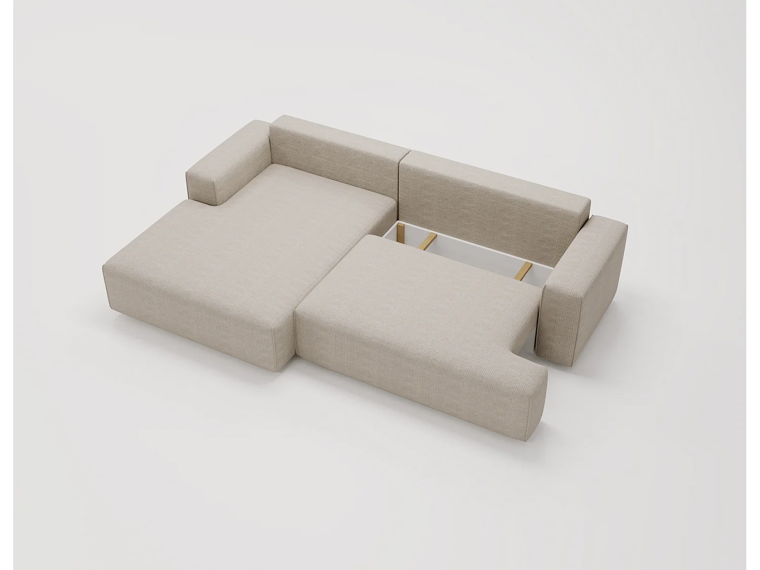 Canapé d'angle convertible Boston, canapé-lit 270 cm avec coffre de rangement, 4 places, gauche, beige