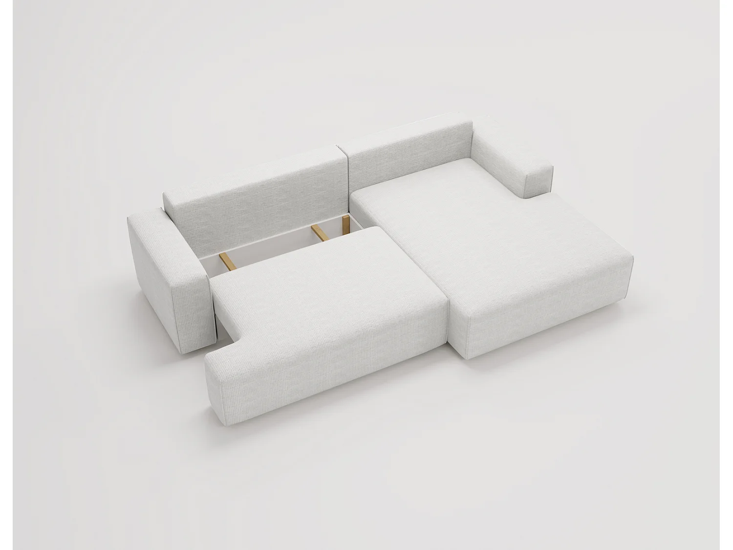 Canapé d'angle convertible Boston, canapé-lit 270 cm avec coffre de rangement, 4 places, droit, crème