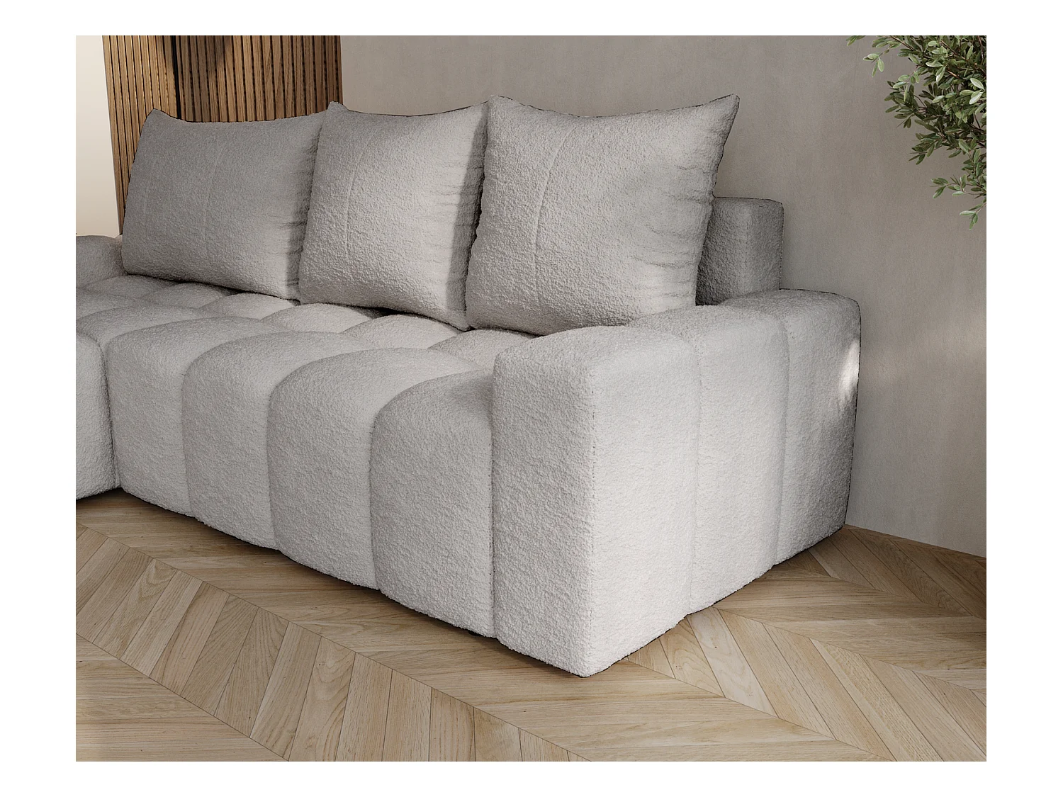 Emporius Wilson Canapé d'angle - Tissu Bouclé, Canapé 255 cm Convertible, Gauche - Gris clair (Anthology 15)