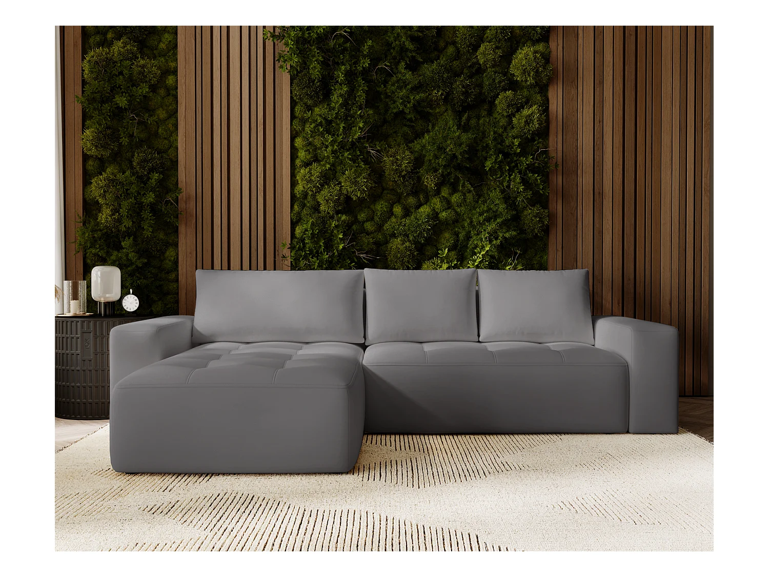 Emporius Nevada Canapé d'angle avec Rangement, Convertible - Tissu Velours, Canapé d'angle 250 cm, 4 Places - Gauche, Gris (Trinity 15)